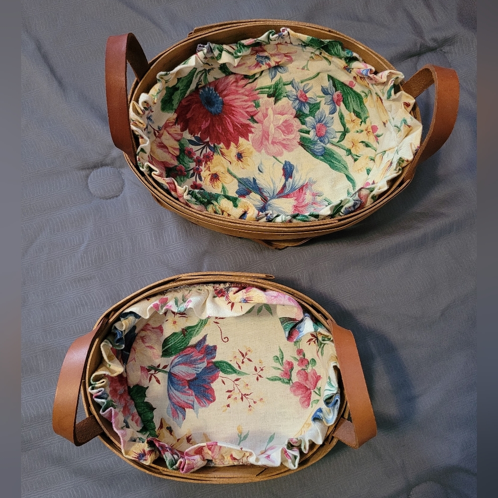 Gerald Henn Woven Baskets/ Leather Handles/ Liners - Bundle of 2 - Vintage 1996